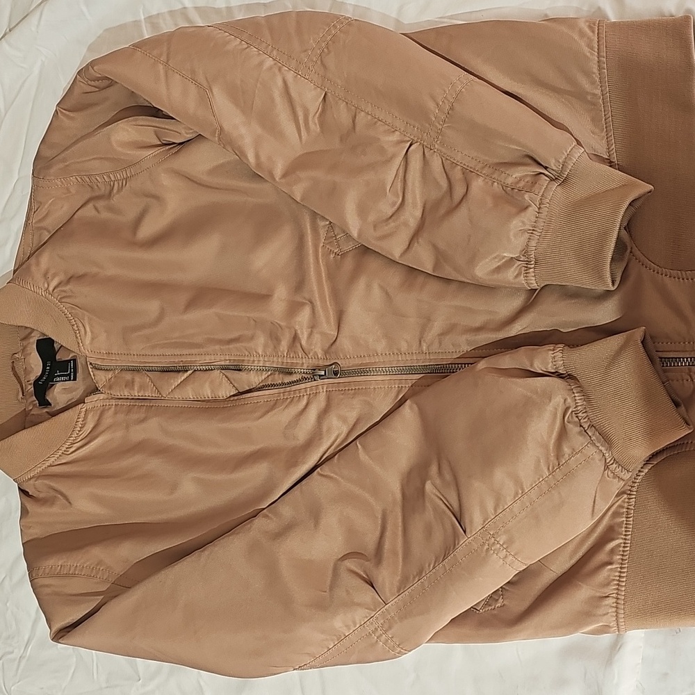 Forever 21 Y2K Tan Bomber Jacket Size Small.